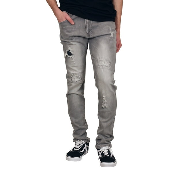M SOCIETY Skinny Fit Rip and Tear Jeans with Self-Fabric Backing